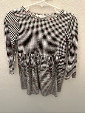 Girls Black & White Houndstooth Dress with Pink Dot Accents